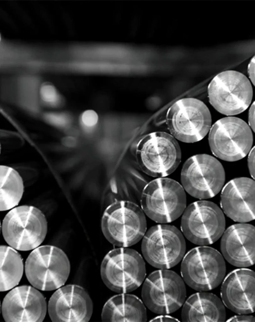 Bright finish SAE 1018 cold drawn steel round bars used for machining and shaft applications.